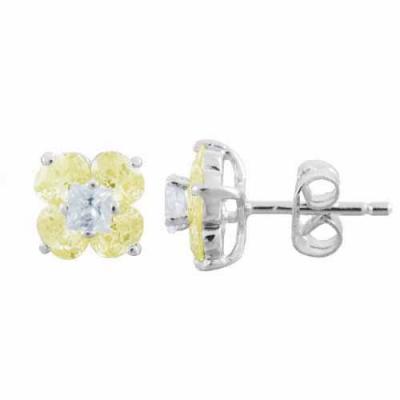 Sterling Silver Light Yellow Cubic Zirconia and Simulated Diamond CZ Post Earrings