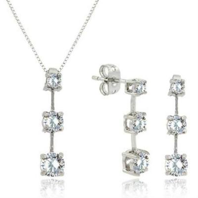 Past Present Future Simulated Diamond CZ Pendant/Earring Silver Jewelry set - Perfect Bridesmaid Gift !
