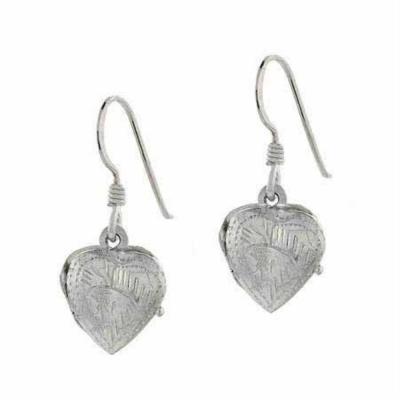 Sterling Silver Etched Vintage Design Love Heart Locket Earrings