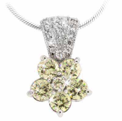 Sterling Silver Simulated Diamond CZ and Yellow Cubic Zirconia Pave Flower Pendant