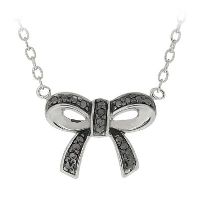 Sterling Silver Black Diamond Accent Bow Necklace