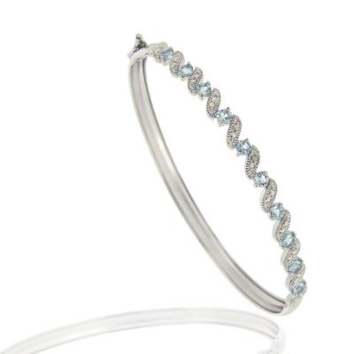 Sterling Silver Diamond Accented Blue Topaz S Design Bangle