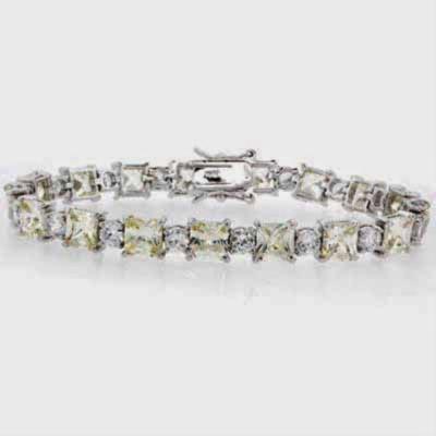 Sterling Silver Light Yellow & Clear CZ Square & Circle Tennis Bracelet