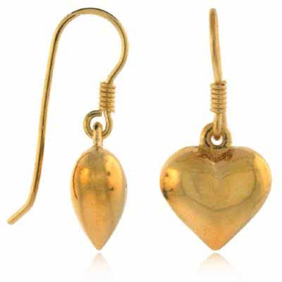 18K Gold over Sterling Silver Puffed Heart Dangle Earrings