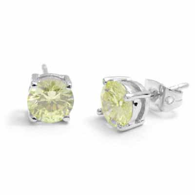 Sterling Silver Yellow CZ Round Stud Earrings