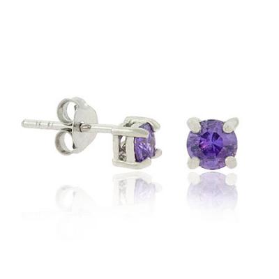 Sterling Silver .925 4mm Simulated Amethyst cz Stone Small Stud Earrings
