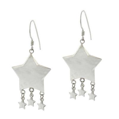 Sterling Silver Puffed Star Dangle Earrings
