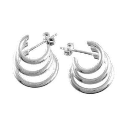 Sterling Silver Triple Hoop Earrings, 16mm