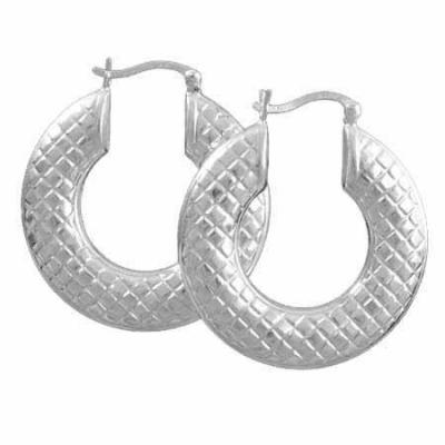 Sterling Silver Etched Design Hoop Earrings, 30mm