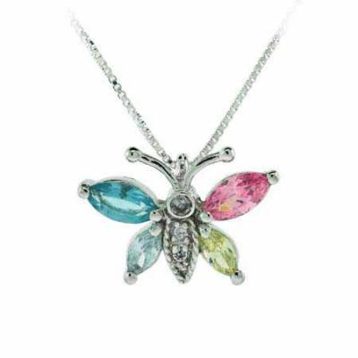Sterling Silver Multi-Color CZ Butterfly Pendant