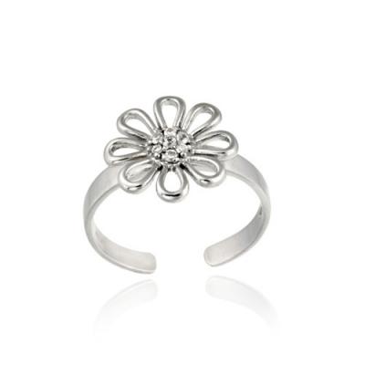 Sterling Silver CZ Flower Toe Ring