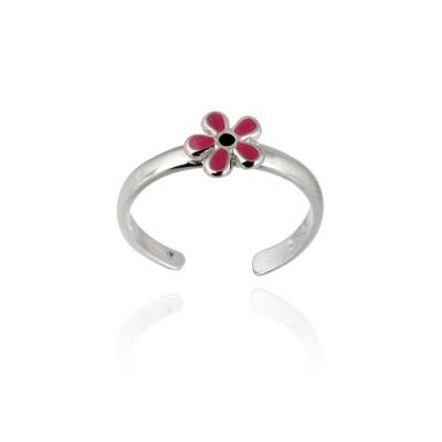 Sterling Silver Pink Enamel Flower Toe Ring