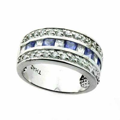 Sterling Silver Tanzanite & Clear CZ Vintage Band Ring Size 6