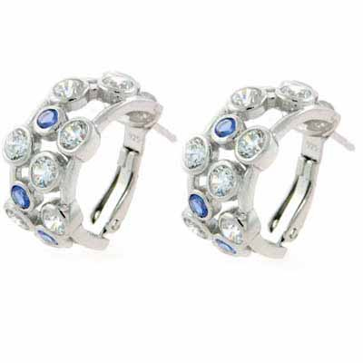 Sterling Silver Clear & Tanzanite CZ Half Hoop Earrings