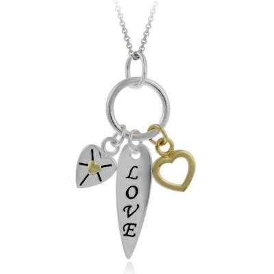 Sterling Silver Two-tone Love and Heart Necklace