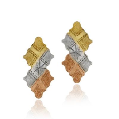 18K Gold over Sterling Silver Tri Color Argyle Drop Earrings