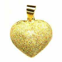 18K Gold over Sterling Silver Reversible Polished/Brushed Puffed Heart Necklace