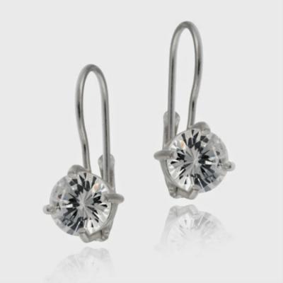 Sterling Silver CZ Round Leverback Earrings