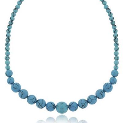Silver Reconstituted Blue Turquoise Beaded Necklace