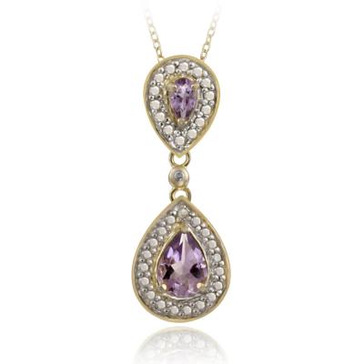 18K Gold over Sterling Silver Amethyst & Diamond Accent Double Teardrop Pendant, 18'
