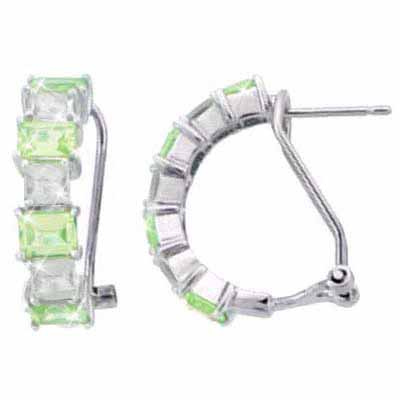 Sterling Silver Light Green and Colorless CZ Half Hoop Earrings