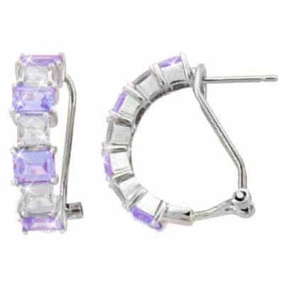 Sterling Silver Lavender & White CZ Half Hoop Earrings