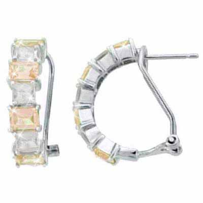 Sterling Silver Champagne CZ and Simulated Diamond cz Half Hoop Earrings