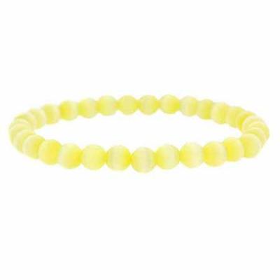 Yellow Cats Eye 6mm Bead Beaded Stretch Bracelet