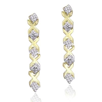 18K Gold over Sterling Silver Diamond Accent Linear Drop Earrings