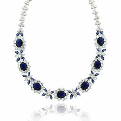 Estate Sterling Silver .925 Simulated Diamond  & Simulated Blue Sapphire cz Stone Necklace 16'