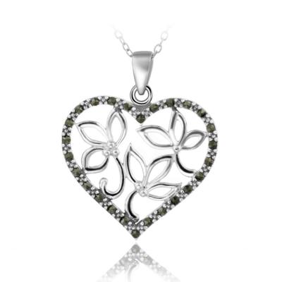 Sterling Silver Marcasite Filigree Heart Pendant