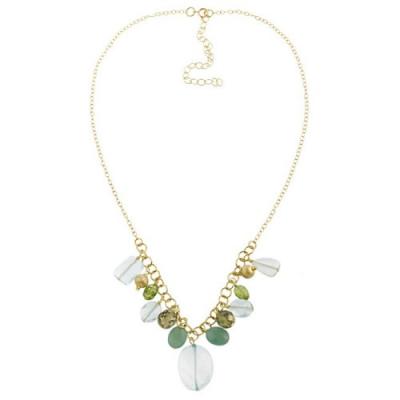 18K Gold over Silver Satin, Crystal, Blue Quartz, Peridot Dangling Beads & Chips Fashion Necklace