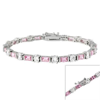 Sterling Silver Pink & Clear CZ Tennis Bracelet