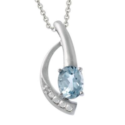 Sterling Silver Diamond Accented Blue Topaz Pendant