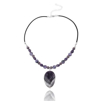 Sterling Silver Amethyst & Purple Stones Drop Leather Necklace