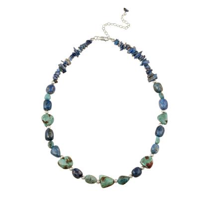 Denim Lapis, Created Turquoise Chips & Nuggets Necklace w/ Sterling Silver Beads