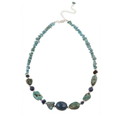 Denim Lapis, Created Turquoise Chips & Nuggets Fashion Necklace w/ Sterling Silver Beadsn Necklace w/ Sterling Silver Beads