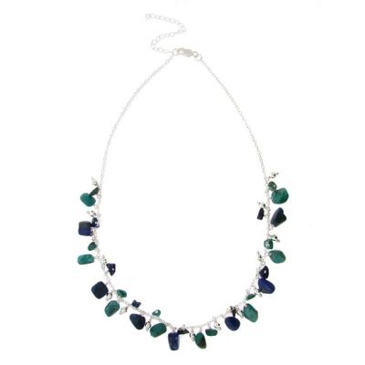 Sterling Silver Denim Lapis & Created Turquoise Dangling Chips Necklace, 18-21'