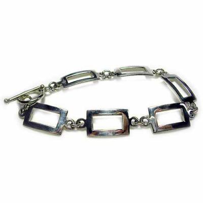Sterling Silver Polished Rectangle Link Bracelet