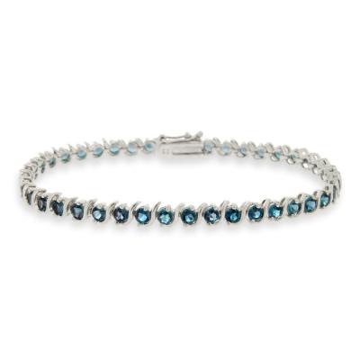 Sterling Silver 5.3ct London Blue Topaz S Design Tennis Bracelet