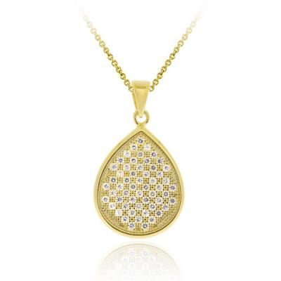 18K Gold over Sterling Silver CZ Micro Pave Teardrop Pendant