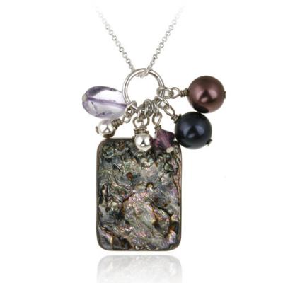 Sterling Silver Abalone, Swarovski Pearls & Crystals Cluster Pendant