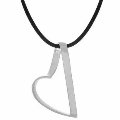 Sterling Silver Floating Heart Leather Pendant Necklace