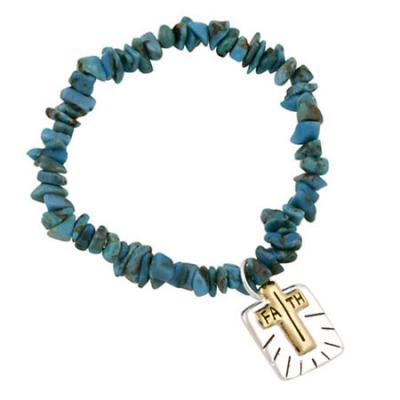 Sterling Silver & Turquoise Chip Inspirational Stretch Bracelet