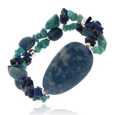 Sterling Silver Denim Lapis, Created Turquoise Chips & Nuggets Stretch Bracelet
