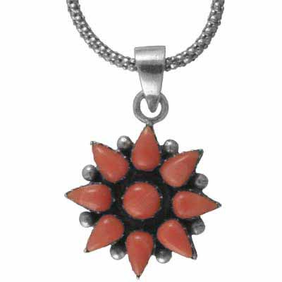 Sterling Silver Pink Coral Flower Pendant