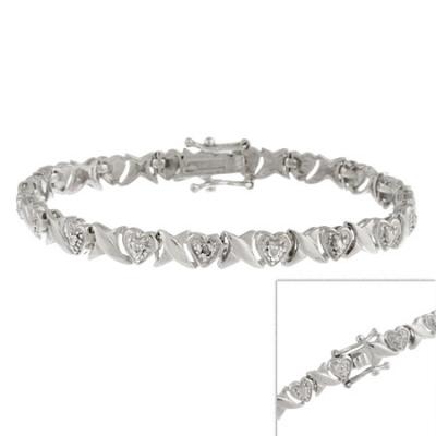 Sterling Silver X & Heart Bracelet with Genuine Diamond accents