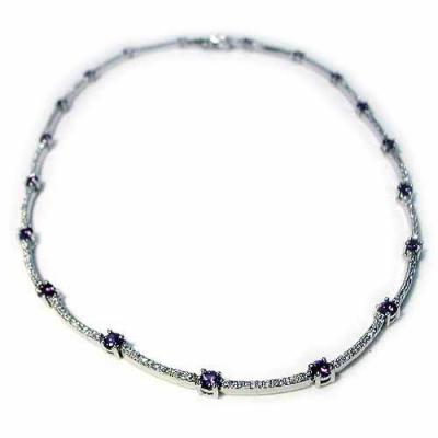 Sterling Silver 5.35ct Amethyst & Clear CZ Pave Link Necklace