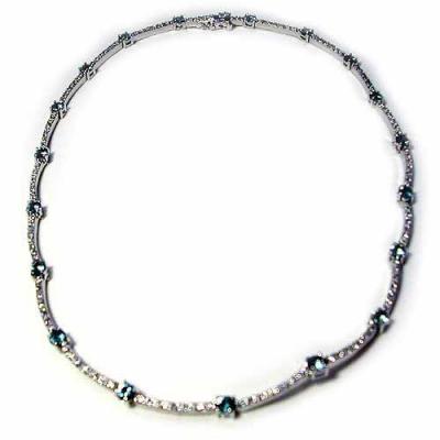 Sterling Silver 5.35ct Aquamarine CZ & Clear CZ Pave Link Necklace