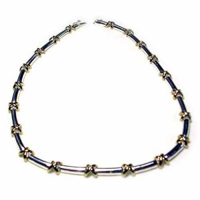 Sterling Silver Two Tone X & Bar Link Necklace
